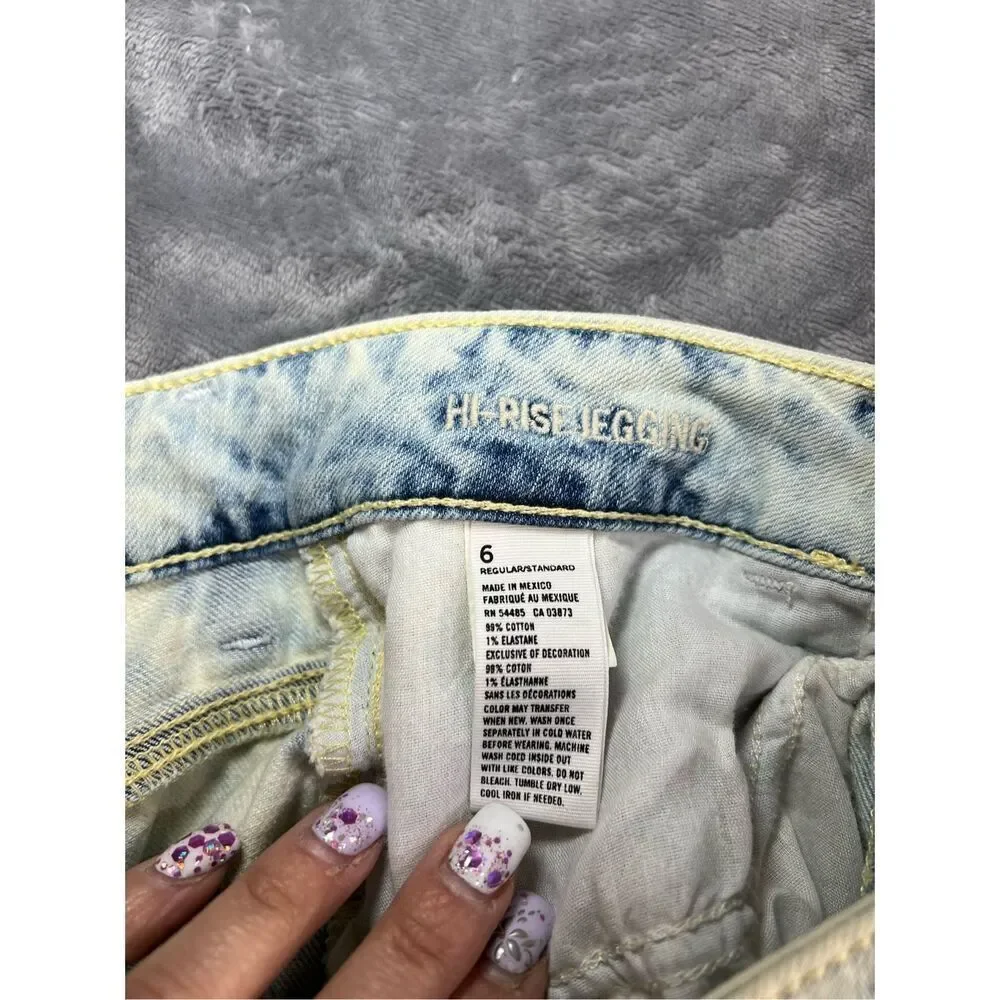 American Eagle Jeans Womens Size 6 Blue Jeggings Hi-Rise Acid Wash Stretch Denim